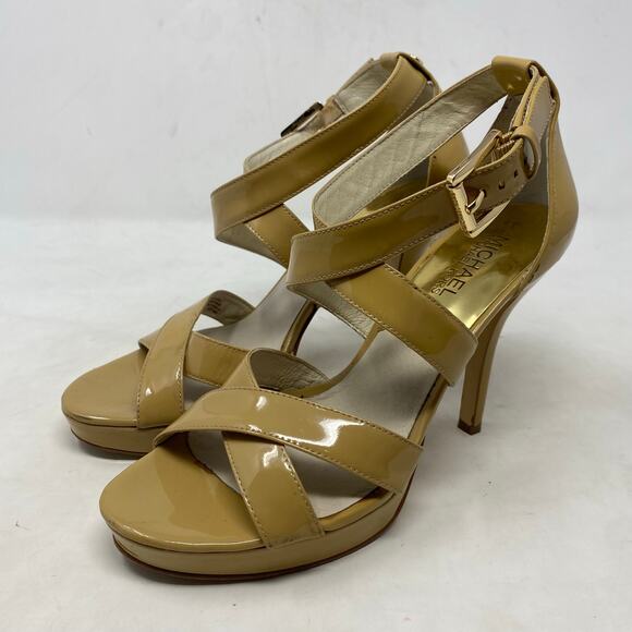 Michael Kors Evie Platform Patent Sandals Heels Womens Size 7 - Picture 1 of 8